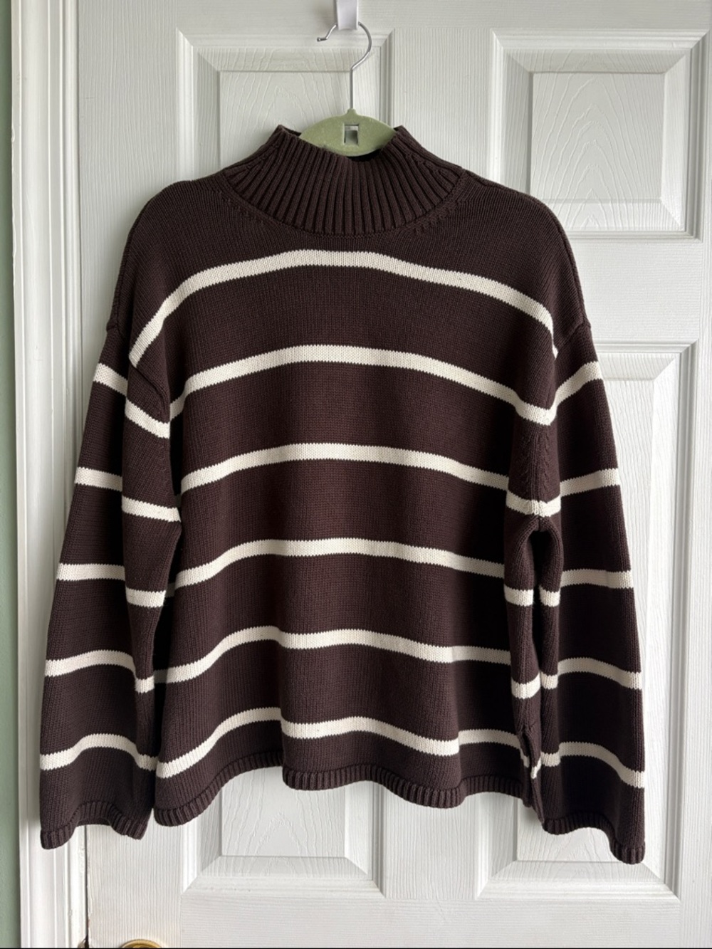 GAP 100% Cotton Brown and Cream Striped Mock Neck Sweater